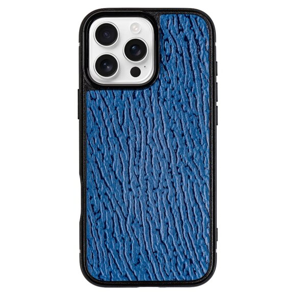 Luxury Handmade Iphone 16 Pro/Pro Max Case - Genuine Shark Leather - Blue - Picture 1 of 4